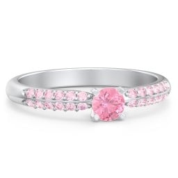 1/4 ct. Round Gemstone Engagement Ring with Double Row Accents