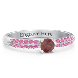 1/4 ct. Round Gemstone Engagement Ring with Double Row Accents in 925 Sterling Silver with Garnet and Red Premium Zirconia