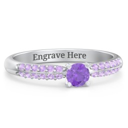 1/4 ct. Round Gemstone Engagement Ring with Double Row Accents in 925 Sterling Silver