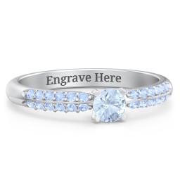 1/4 ct. Round Gemstone Engagement Ring with Double Row Accents in 925 Sterling Silver with Aquamarine and Fancy Blue Premium Zirconia