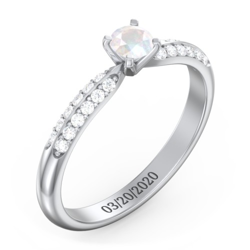 1/4 ct. Round Gemstone Engagement Ring with Double Row Accents