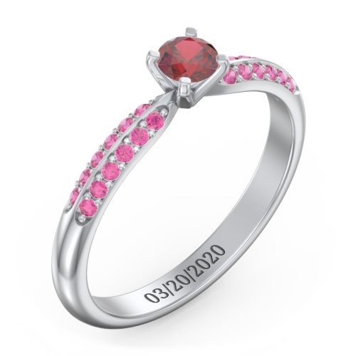 1/4 ct. Round Gemstone Engagement Ring with Double Row Accents