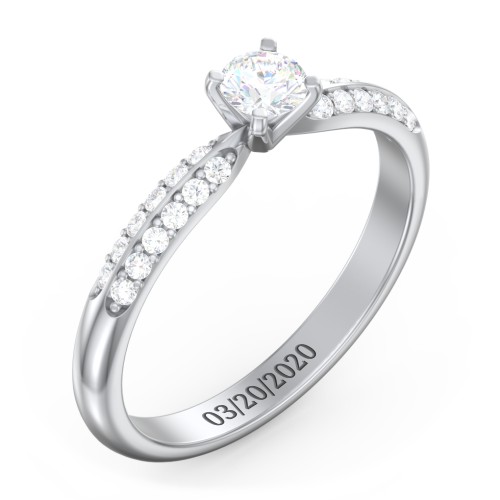 1/4 ct. Round Gemstone Engagement Ring with Double Row Accents – Sterling Silver with White Sapphire and White Premium Zirconia
