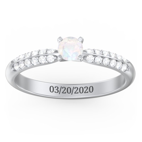 1/4 ct. Round Gemstone Engagement Ring with Double Row Accents