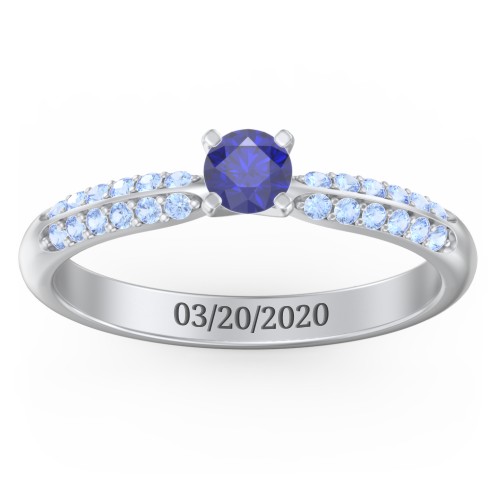1/4 ct. Round Gemstone Engagement Ring with Double Row Accents