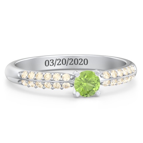 1/4 ct. Round Gemstone Engagement Ring with Double Row Accents