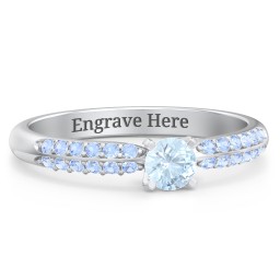 1/4 ct. Round Gemstone Engagement Ring with Double Row Accents in 925 Sterling Silver with Aquamarine and Fancy Blue Premium Zirconia