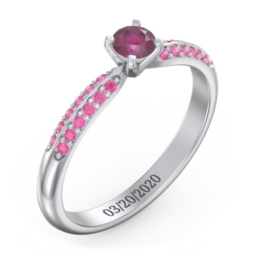 1/4 ct. Round Gemstone Engagement Ring with Double Row Accents – Sterling Silver with Ruby and Red Premium Zirconia