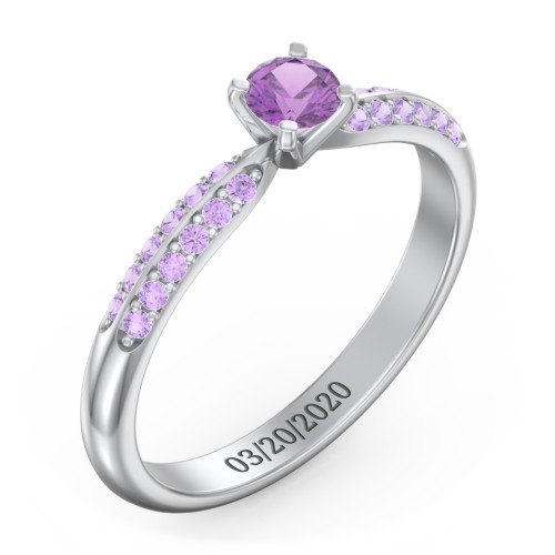 1/4 ct. Round Gemstone Engagement Ring with Double Row Accents – Sterling Silver with Amethyst and Amethyst Premium Zirconia