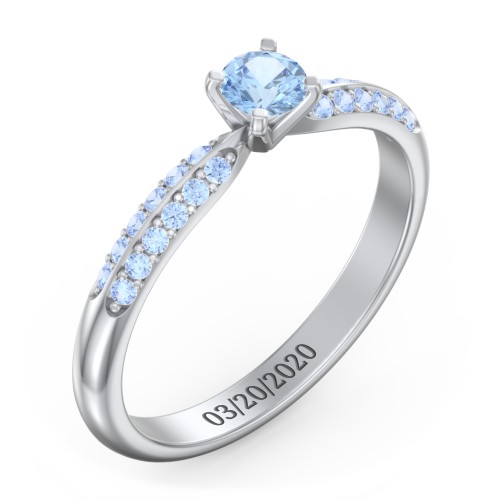 1/4 ct. Round Gemstone Engagement Ring with Double Row Accents – Sterling Silver with Blue Topaz and Fancy Blue Premium Zirconia