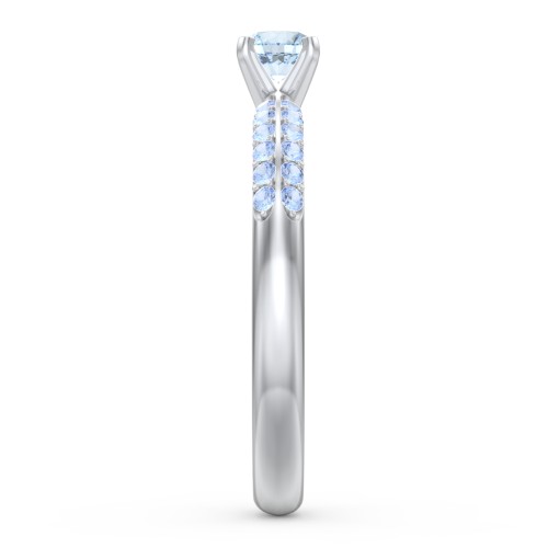 1/4 ct. Round Gemstone Engagement Ring with Double Row Accents – Sterling Silver with Aquamarine and Fancy Blue Premium Zirconia