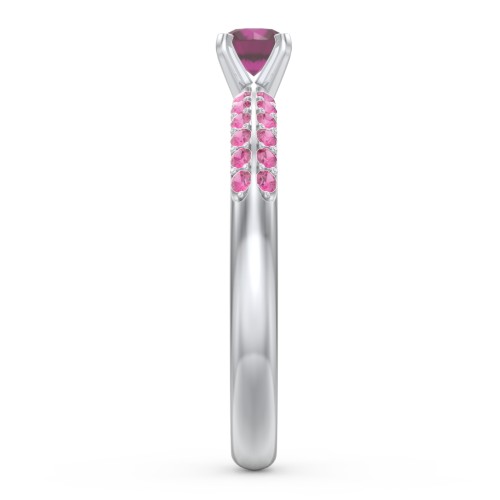 1/4 ct. Round Gemstone Engagement Ring with Double Row Accents – Sterling Silver with Ruby and Red Premium Zirconia