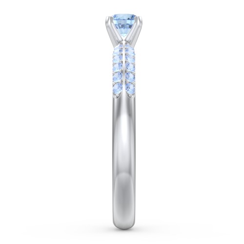 1/4 ct. Round Gemstone Engagement Ring with Double Row Accents – Sterling Silver with Blue Topaz and Fancy Blue Premium Zirconia