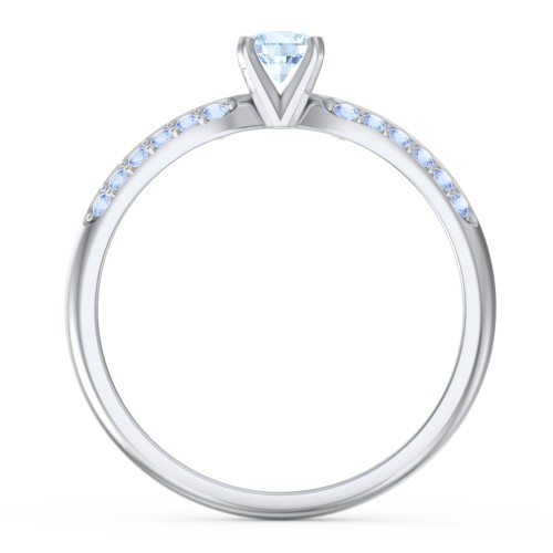 1/4 ct. Round Gemstone Engagement Ring with Double Row Accents – Sterling Silver with Aquamarine and Fancy Blue Premium Zirconia