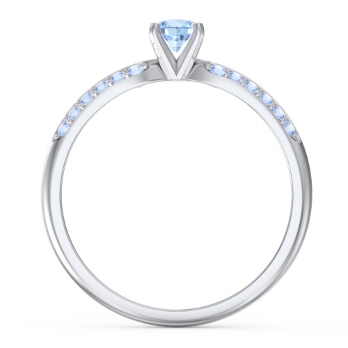 1/4 ct. Round Gemstone Engagement Ring with Double Row Accents – Sterling Silver with Blue Topaz and Fancy Blue Premium Zirconia