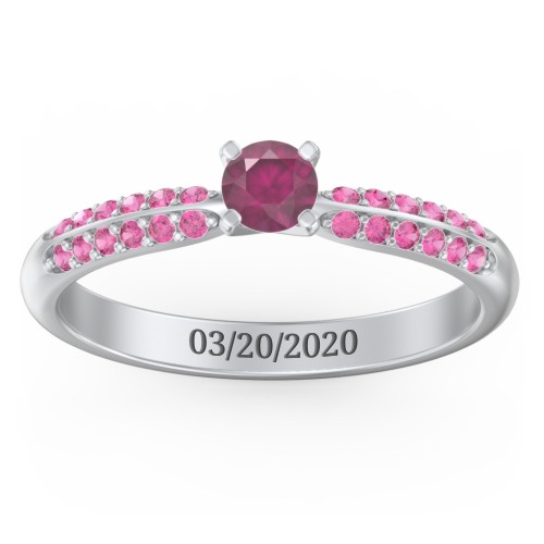 1/4 ct. Round Gemstone Engagement Ring with Double Row Accents – Sterling Silver with Ruby and Red Premium Zirconia