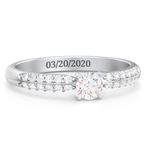 1/4 ct. Round Gemstone Engagement Ring with Double Row Accents – Sterling Silver with Lab Diamond and Diamond