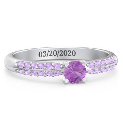 1/4 ct. Round Gemstone Engagement Ring with Double Row Accents – Sterling Silver with Amethyst and Amethyst Premium Zirconia