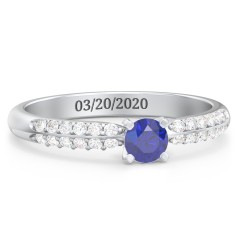 1/4 ct. Round Gemstone Engagement Ring with Double Row Accents – 10K White Gold with Blue Sapphire and White Premium Zirconia