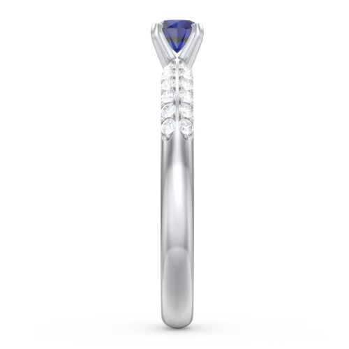 1/4 ct. Round Gemstone Engagement Ring with Double Row Accents – 10K White Gold with Blue Sapphire and White Premium Zirconia