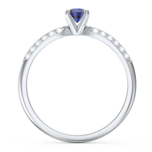 1/4 ct. Round Gemstone Engagement Ring with Double Row Accents – 10K White Gold with Blue Sapphire and White Premium Zirconia