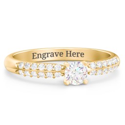 1/4 ct. Round Gemstone Engagement Ring with Double Row Accents in 10K Solid Yellow Gold with White Sapphire and White Premium Zirconia