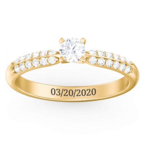 1/4 ct. Round Gemstone Engagement Ring with Double Row Accents – 10K Yellow Gold with White Sapphire and White Premium Zirconia