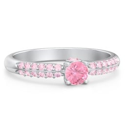 1/4 ct. Round Gemstone Peek-A-Boo Engagement Ring with Double Row Accents