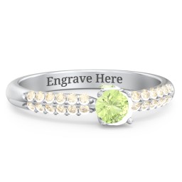 1/4 ct. Round Gemstone Peek-A-Boo Engagement Ring with Double Row Accents in 925 Sterling Silver with Peridot and Fancy Yellow Premium Zirconia