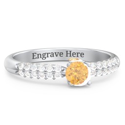 1/4 ct. Round Gemstone Peek-A-Boo Engagement Ring with Double Row Accents in 925 Sterling Silver with Citrine and White Premium Zirconia