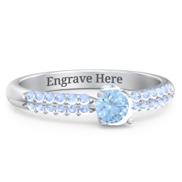 1/4 ct. Round Gemstone Peek-A-Boo Engagement Ring with Double Row Accents in 925 Sterling Silver with Blue Topaz and Fancy Blue Premium Zirconia