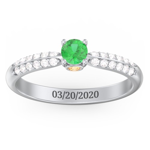 1/4 ct. Round Gemstone Peek-A-Boo Engagement Ring with Double Row Accents – Sterling Silver with Emerald, White Premium Zirconia, and Citrine