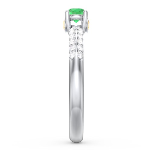 1/4 ct. Round Gemstone Peek-A-Boo Engagement Ring with Double Row Accents – 10K White Gold with Emerald, White Premium Zirconia, and Citrine
