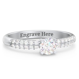 1/3 ct. Round Gemstone Engagement Ring with Double Row Accents in 925 Sterling Silver with White Premium Zirconia