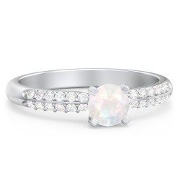 1/2 ct. Round Gemstone Engagement Ring with Double Row Accents