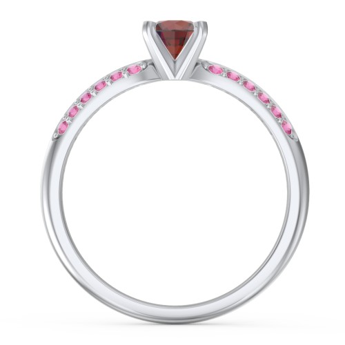1/2 ct. Round Gemstone Engagement Ring with Double Row Accents – Sterling Silver with Garnet and Red Premium Zirconia