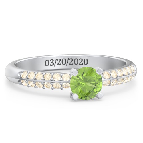 1/2 ct. Round Gemstone Engagement Ring with Double Row Accents