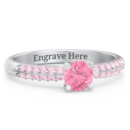 1/2 ct. Round Gemstone Engagement Ring with Double Row Accents in 925 Sterling Silver with Pink Tourmaline and Fancy Pink Premium Zirconia