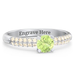 1/2 ct. Round Gemstone Engagement Ring with Double Row Accents in 925 Sterling Silver with Peridot and Fancy Yellow Premium Zirconia