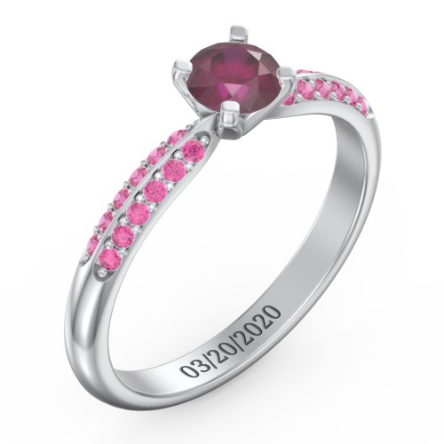 1/2 ct. Round Gemstone Engagement Ring with Double Row Accents – Sterling Silver with Ruby and Red Premium Zirconia