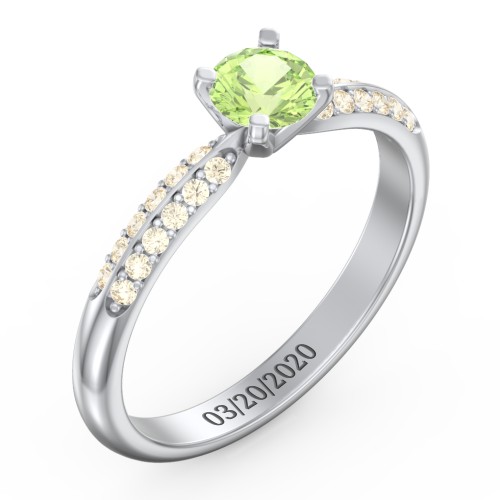 1/2 ct. Round Gemstone Engagement Ring with Double Row Accents – Sterling Silver with Peridot and Fancy Yellow Premium Zirconia