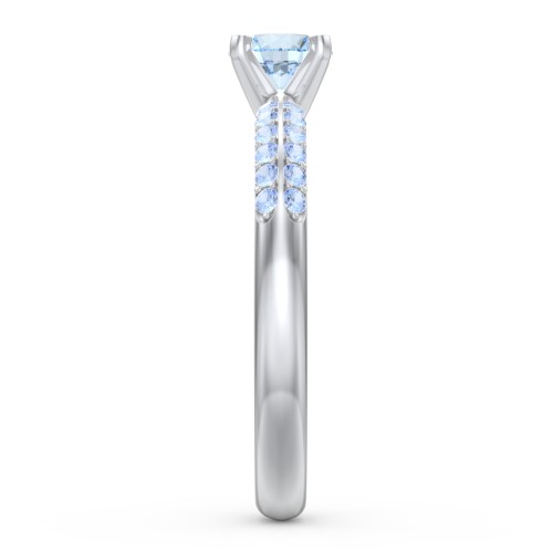 1/2 ct. Round Gemstone Engagement Ring with Double Row Accents – Sterling Silver with Aquamarine and Fancy Blue Premium Zirconia
