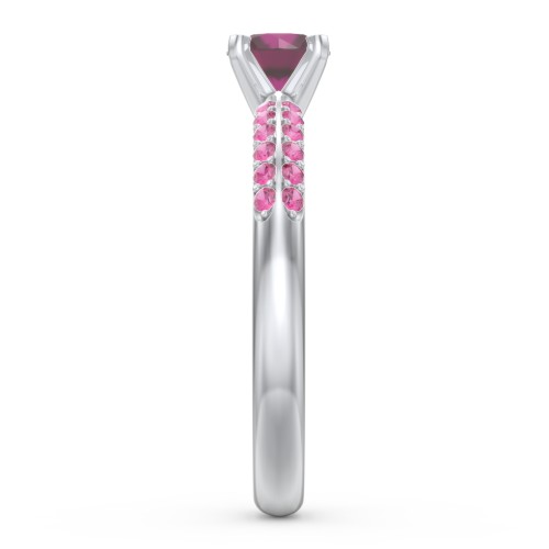 1/2 ct. Round Gemstone Engagement Ring with Double Row Accents – Sterling Silver with Ruby and Red Premium Zirconia