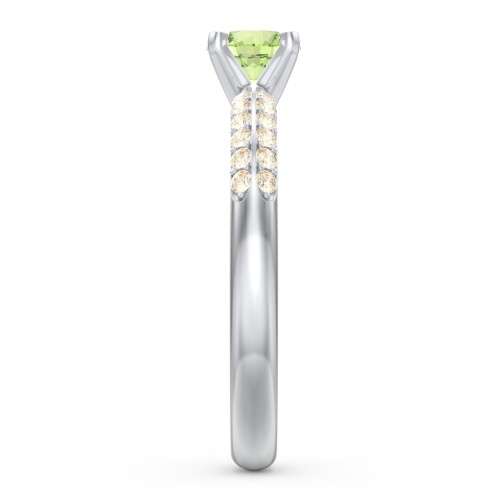 1/2 ct. Round Gemstone Engagement Ring with Double Row Accents – Sterling Silver with Peridot and Fancy Yellow Premium Zirconia