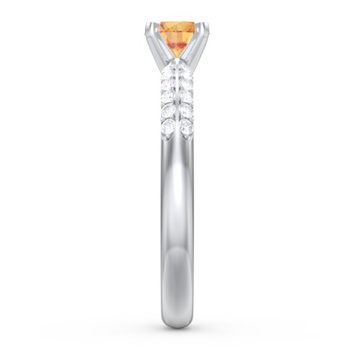 1/2 ct. Round Gemstone Engagement Ring with Double Row Accents – Sterling Silver with Citrine and White Premium Zirconia