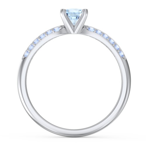 1/2 ct. Round Gemstone Engagement Ring with Double Row Accents – Sterling Silver with Aquamarine and Fancy Blue Premium Zirconia