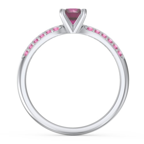 1/2 ct. Round Gemstone Engagement Ring with Double Row Accents – Sterling Silver with Ruby and Red Premium Zirconia