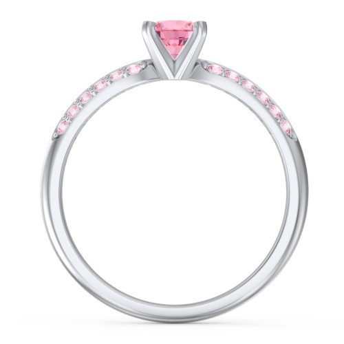 1/2 ct. Round Gemstone Engagement Ring with Double Row Accents – Sterling Silver with Pink Tourmaline and Fancy Pink Premium Zirconia