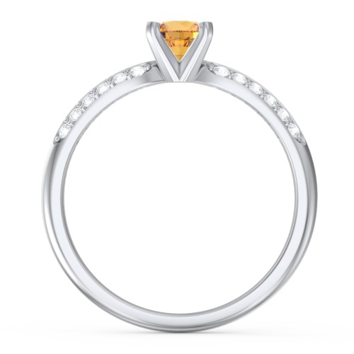 1/2 ct. Round Gemstone Engagement Ring with Double Row Accents – Sterling Silver with Citrine and White Premium Zirconia