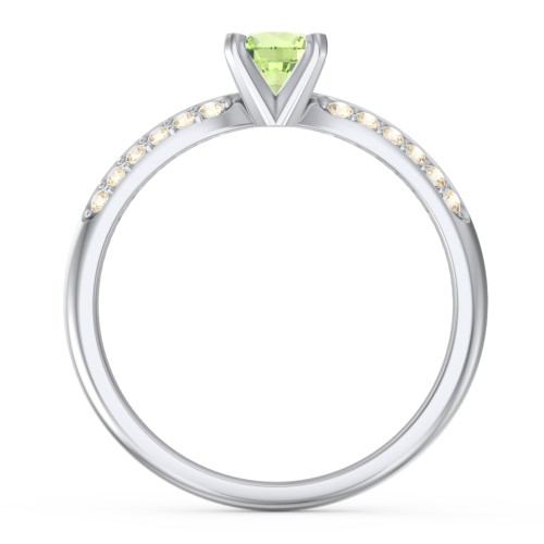 1/2 ct. Round Gemstone Engagement Ring with Double Row Accents – Sterling Silver with Peridot and Fancy Yellow Premium Zirconia